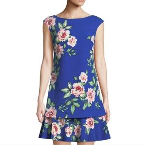 NWT Eliza J  Blue Floral Print Cap Sleeve Shift Dress Size 8
